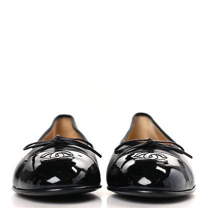 Chanel Lambskin Patent Cap Toe Ballerina Flats 38 Black 2 of 9