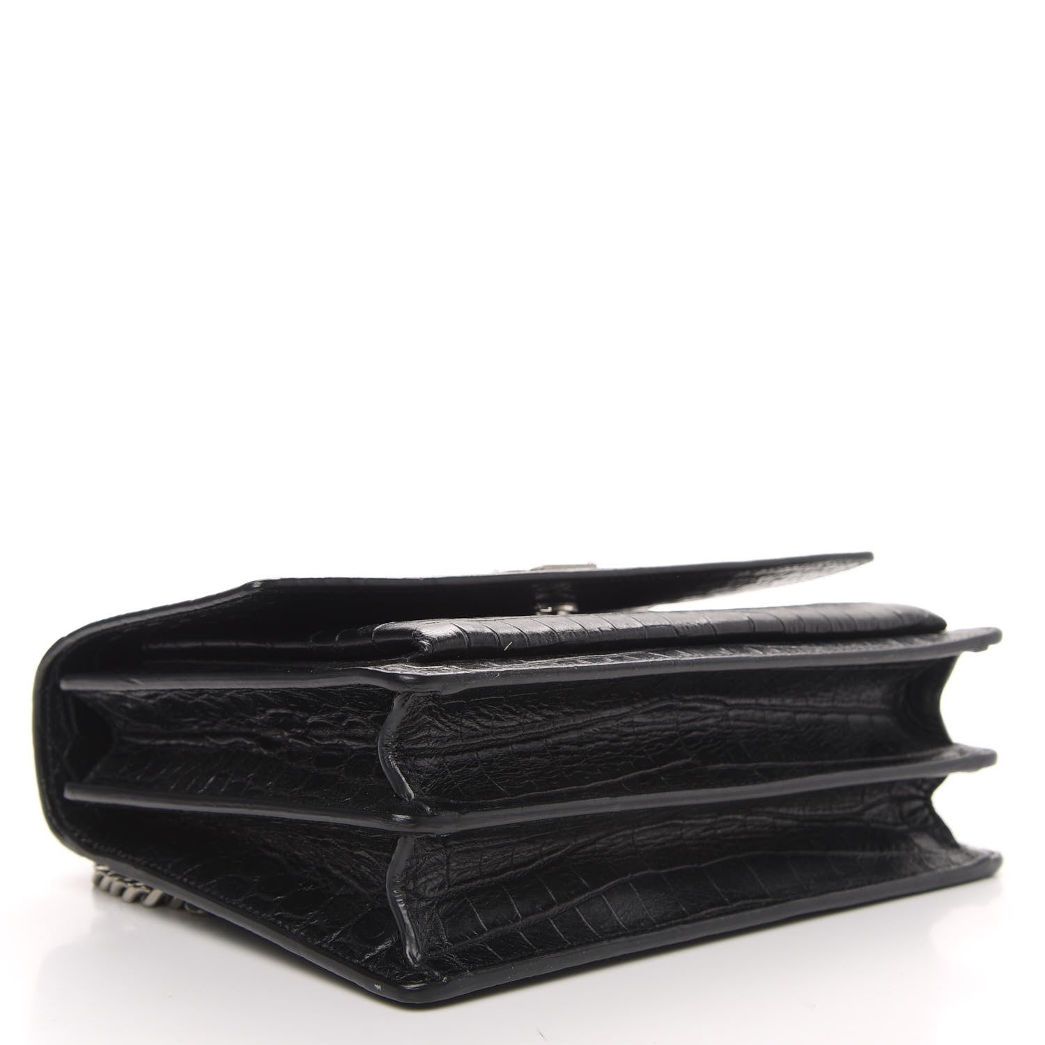 Saint Laurent Calfskin Crocodile Embossed Medium Monogram Sunset Black 4 of 10