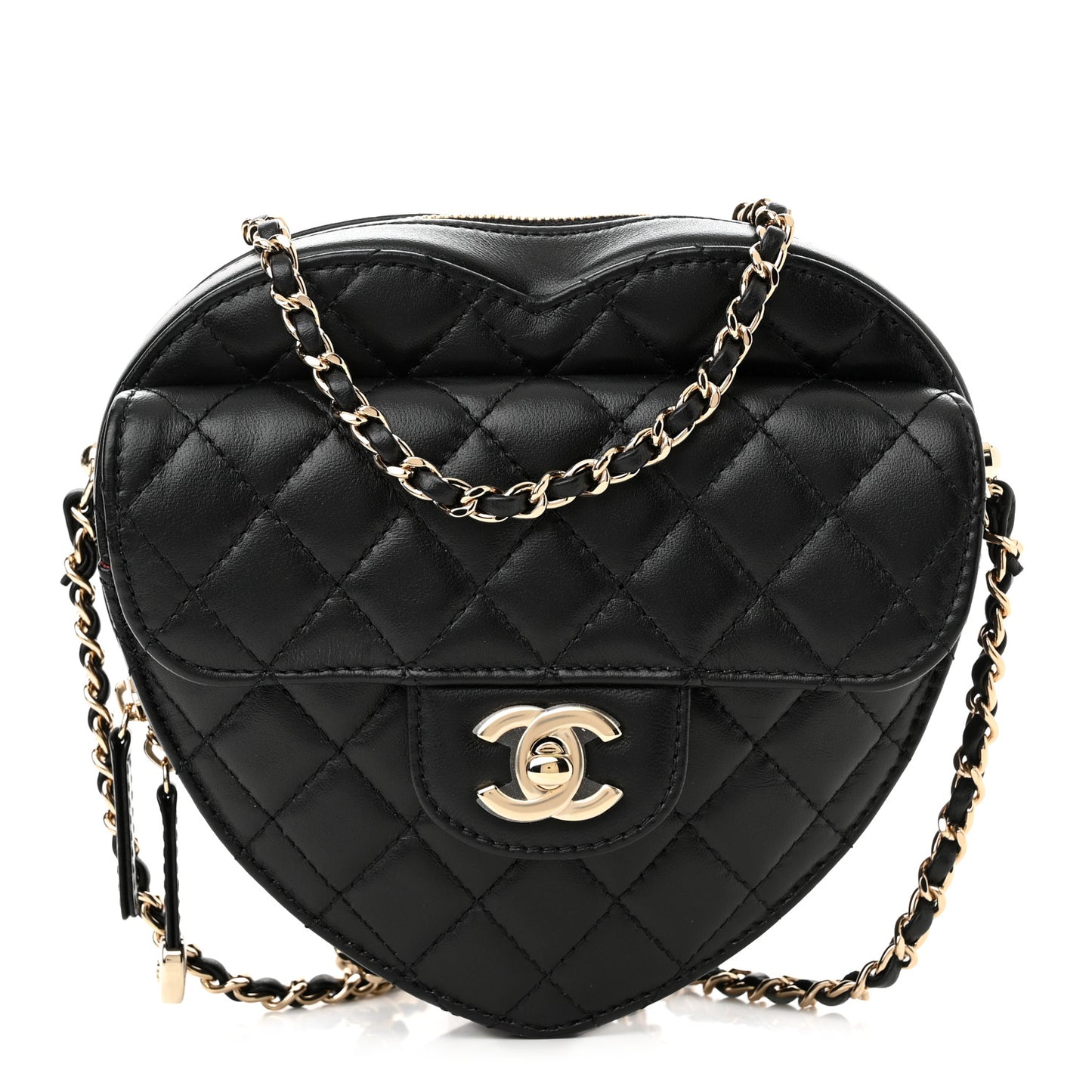 Lambskin Quilted CC In Love Heart Bag Black