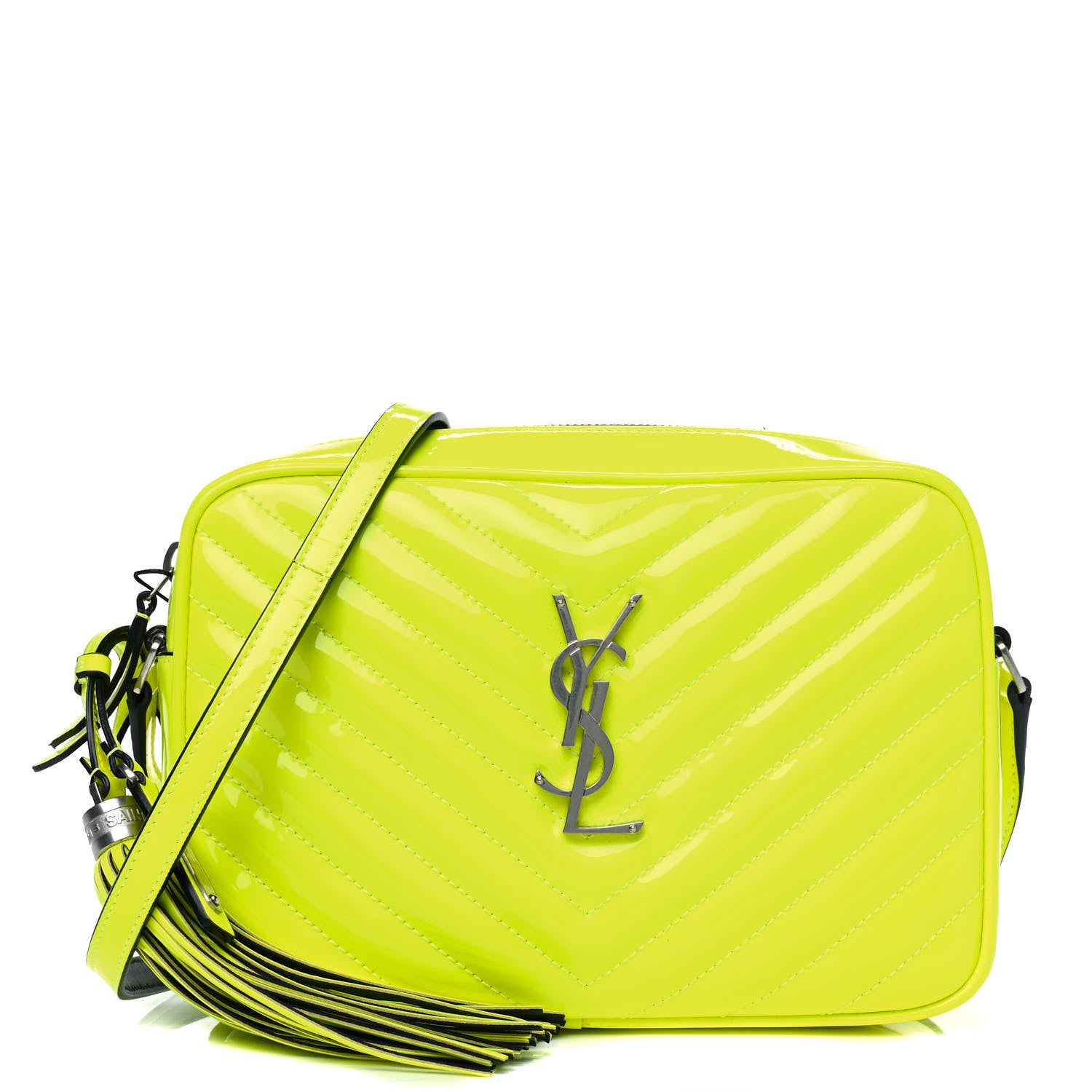 Saint Laurent Patent Calfskin Matelasse Monogram Lou Camera Bag Neon Yellow 1 of 4