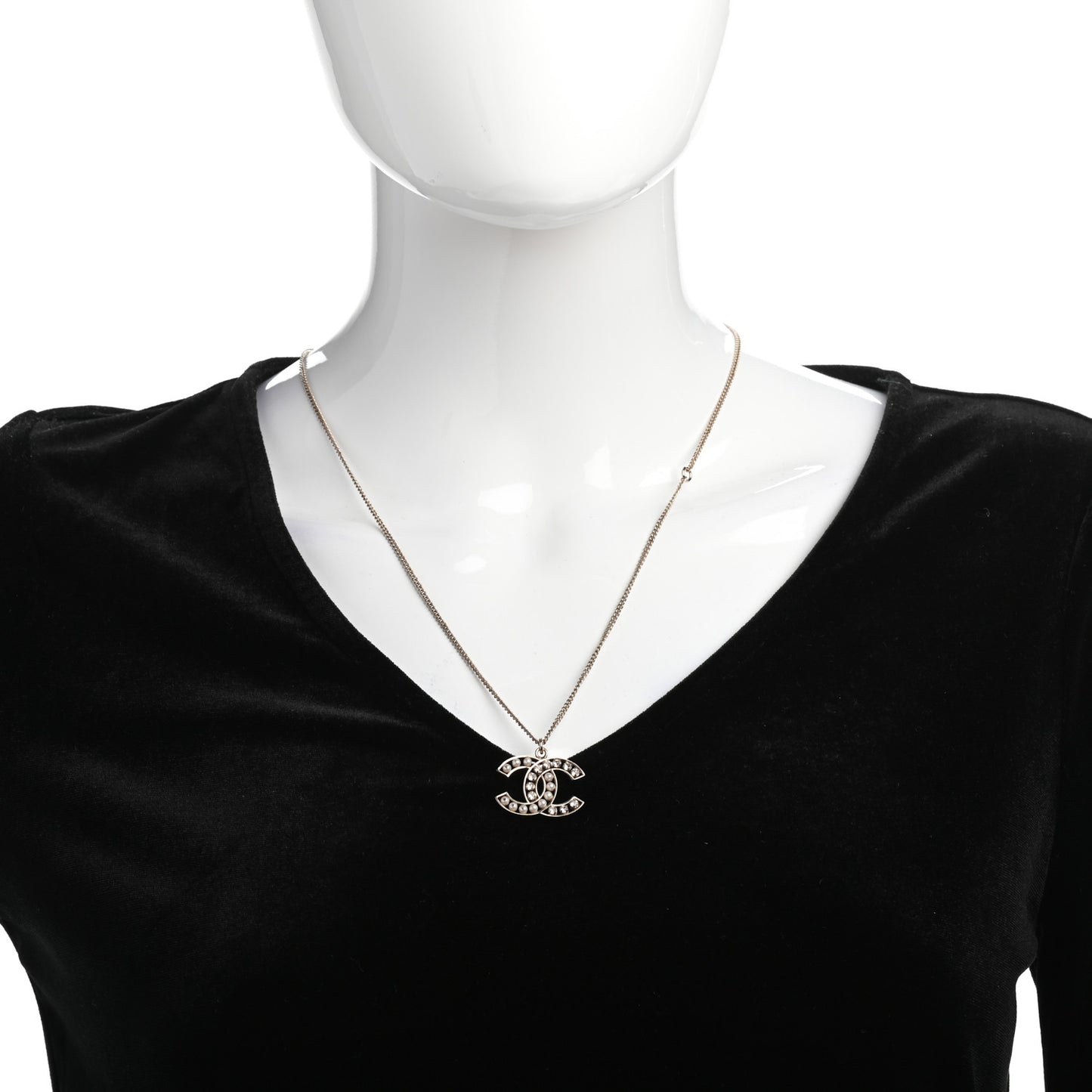 Pearl Crystal CC Pendant Necklace Gold