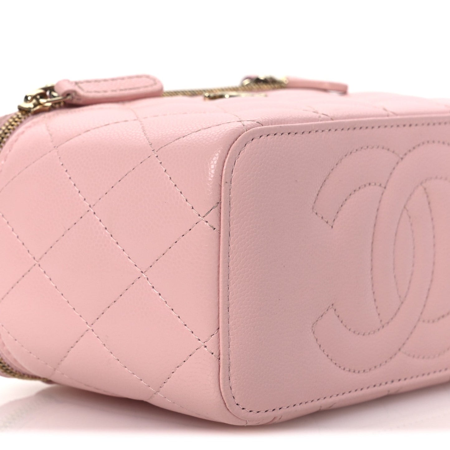 Caviar Quilted  Vanity Case With Chain Pink