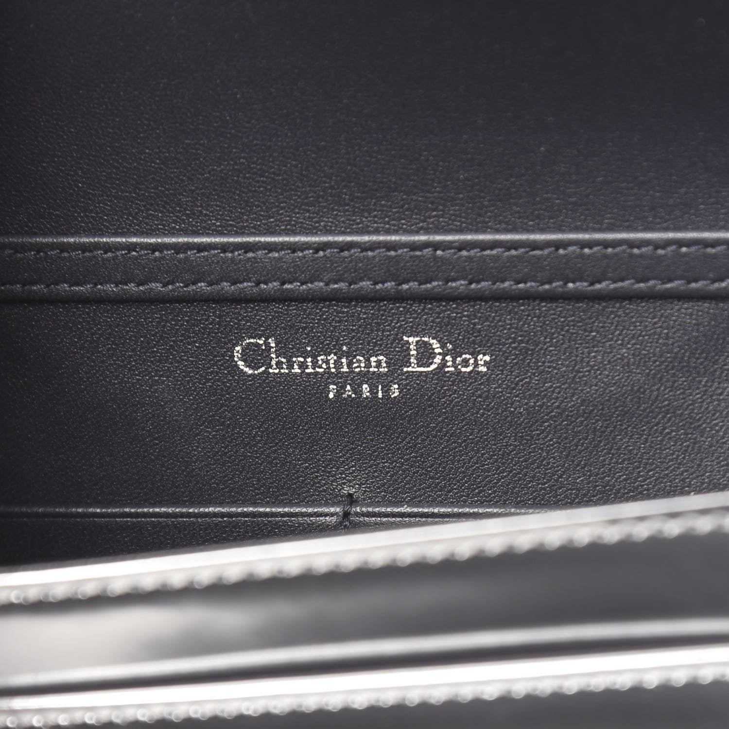 Christian Dior Metallic Patent Micro-Cannage Diorama Wallet on Chain Pouch Silver 6 of 10