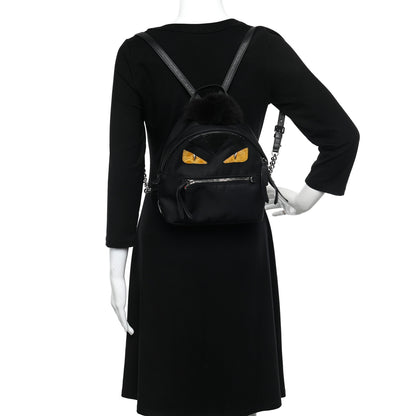 Fendi Nylon Vitello Dolce Goat Fox Fur Crocodile Monster Eyes Mini Backpack Black Sunflower 3 of 11