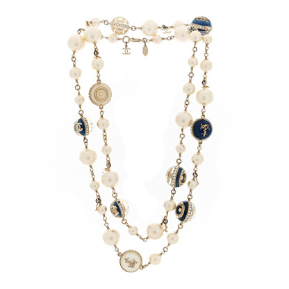 Chanel Pearl Crystal CC Nautical Long Necklace Gold Blue 3 of 5
