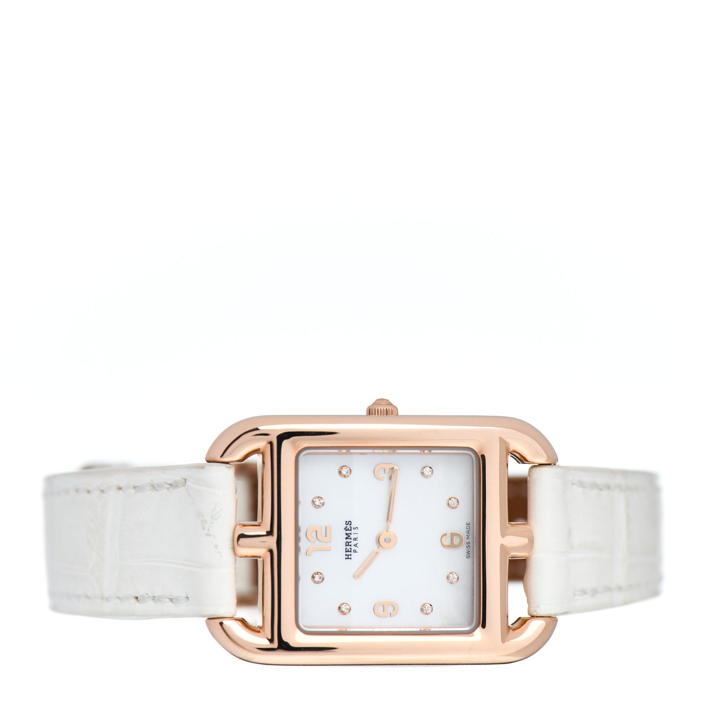 18K Rose Gold Alligator Diamond Mother of Pearl 23mm Cape Cod Quartz Watch Blanc