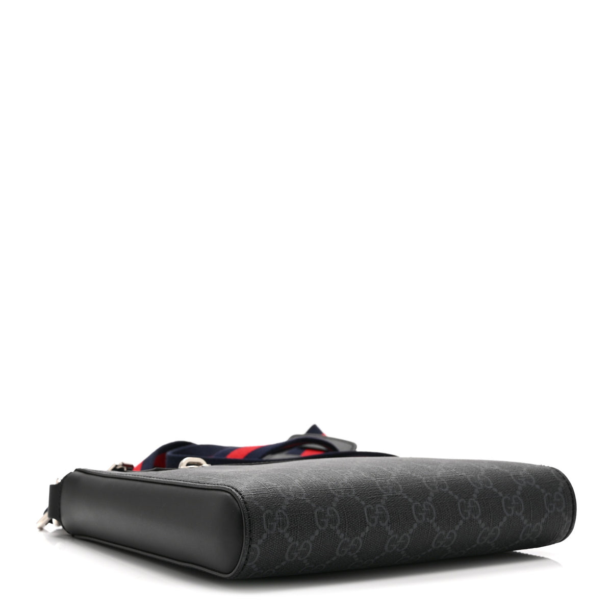 GG Supreme Monogram Web Small Flat Messenger Bag Black Grey
