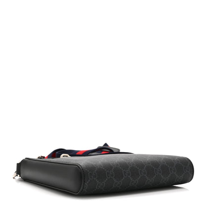 Gucci GG Supreme Monogram Web Small Flat Messenger Bag Black Grey 4 of 10