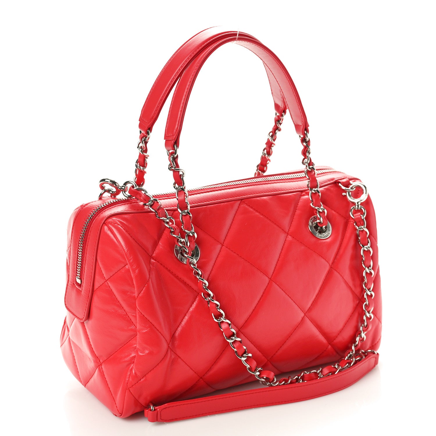 Chanel Calfskin Quilted Small CC Bowling Bag Red 3 of 10