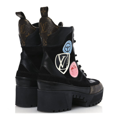 Louis Vuitton Suede Calfskin Monogram World Tour Platform Desert Boots 36.5 Black 5 of 14