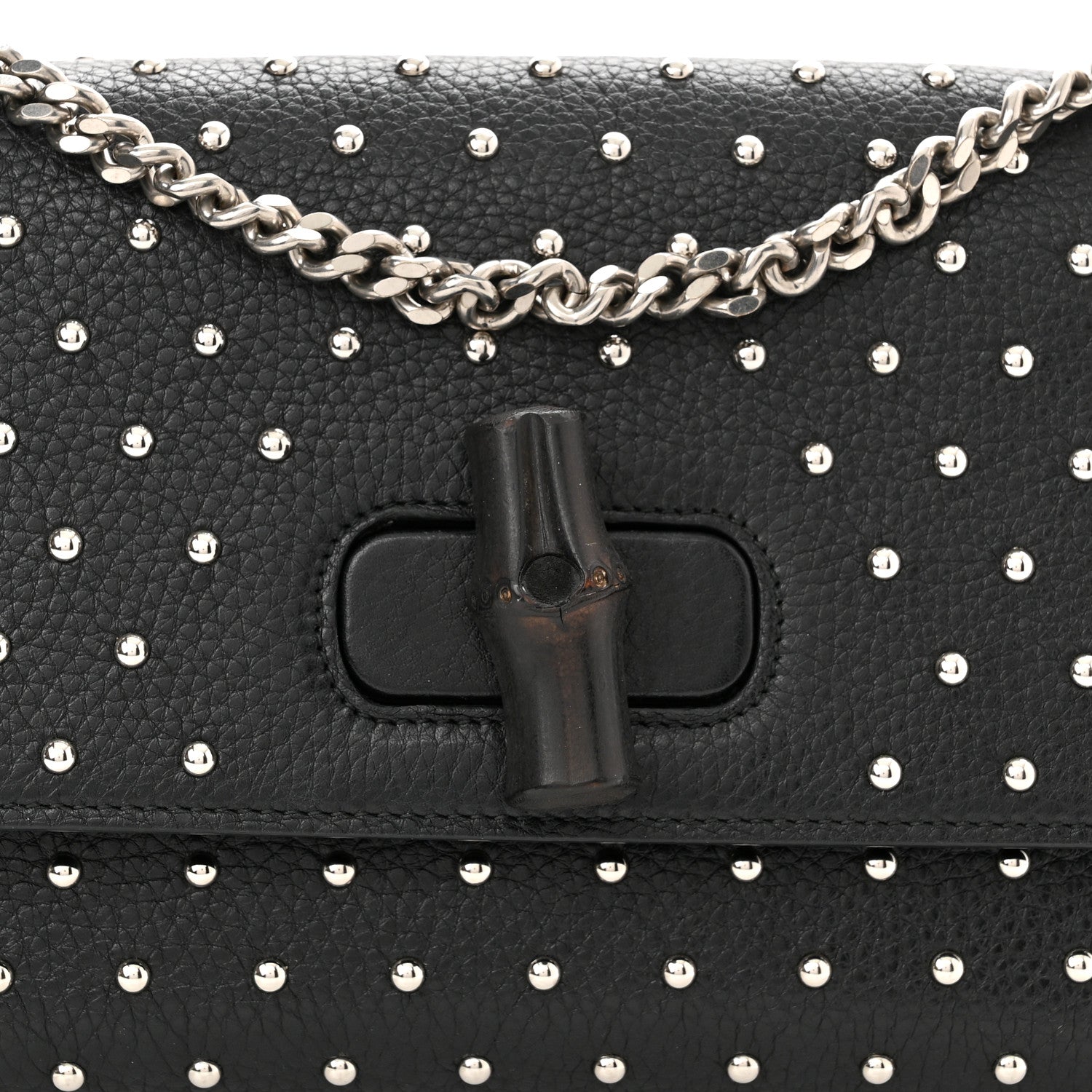 Gucci Calfskin Studded Medium Miss Bamboo Shoulder Bag Black 7 of 9