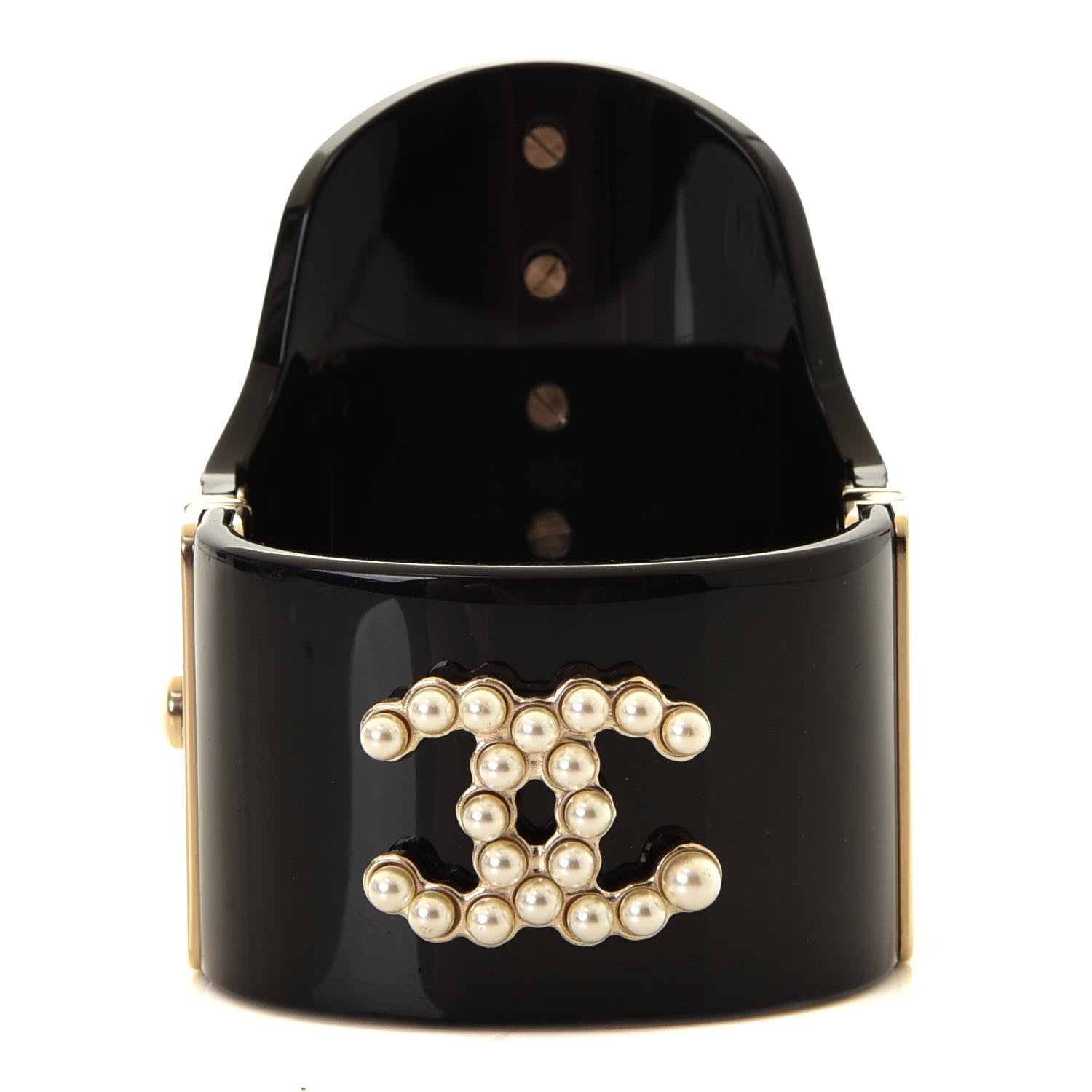 Chanel Resin Pearl CC Cuff Black 1 of 3