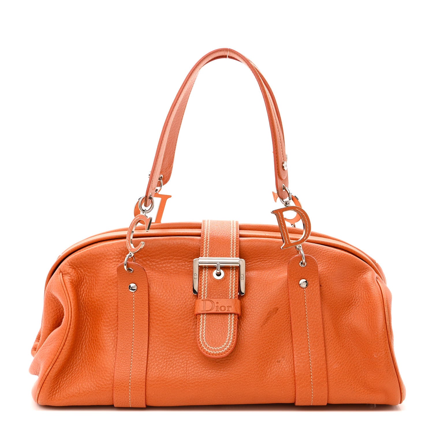 Christian Dior Grained Calfskin Frame Satchel Orange 1 of 18