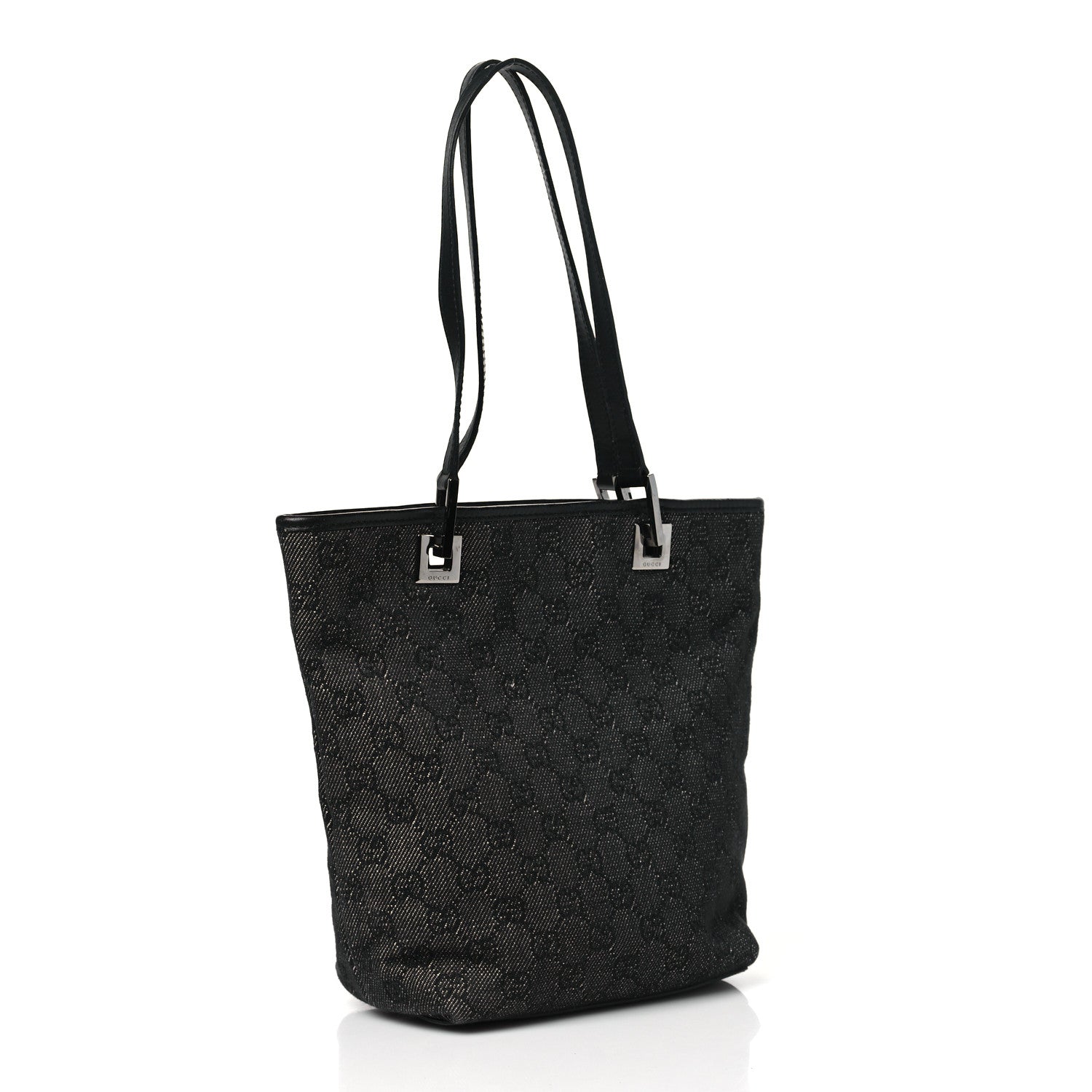 Gucci Denim Monogram Small Bucket Tote Black 3 of 10