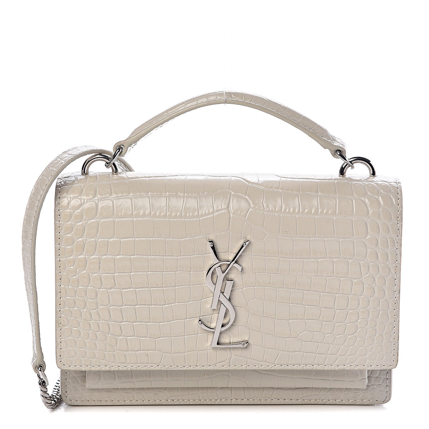 Saint Laurent Calfskin Crocodile Embossed Monogram Sunset Chain Wallet Blanc Vintage 1 of 9