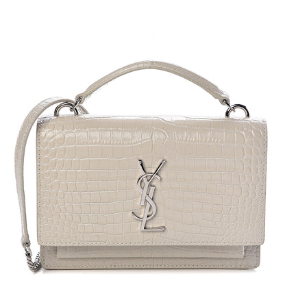 Saint Laurent Calfskin Crocodile Embossed Monogram Sunset Chain Wallet Blanc Vintage 1 of 9