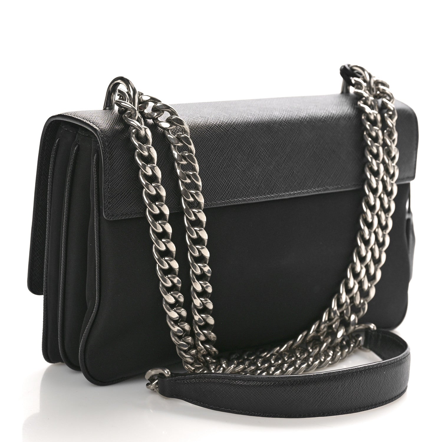 Prada Saffiano Lux Lock Flap Chain Shoulder Bag Black 2 of 10