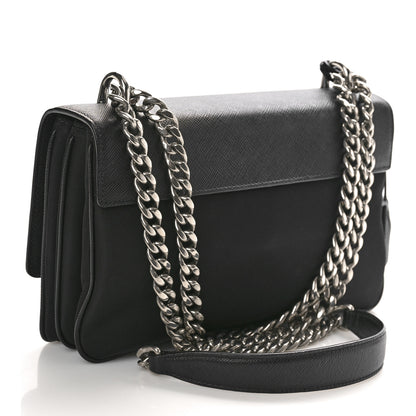 Prada Saffiano Lux Lock Flap Chain Shoulder Bag Black 2 of 10