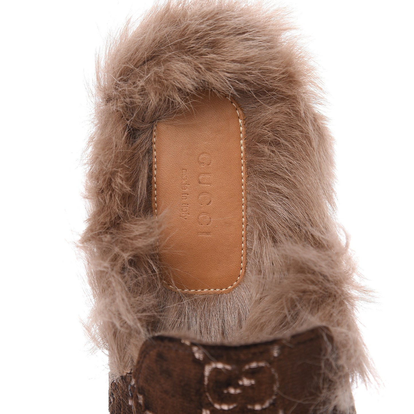 Velvet GG Monogram Fur Womens Princetown Slippers 37.5 Brown Black Natural