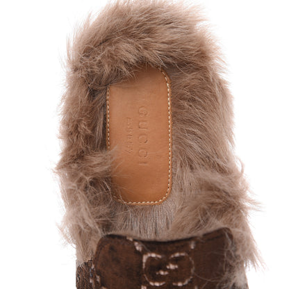 Gucci Velvet GG Monogram Fur Womens Princetown Slippers 37.5 Brown Black Natural 6 of 9