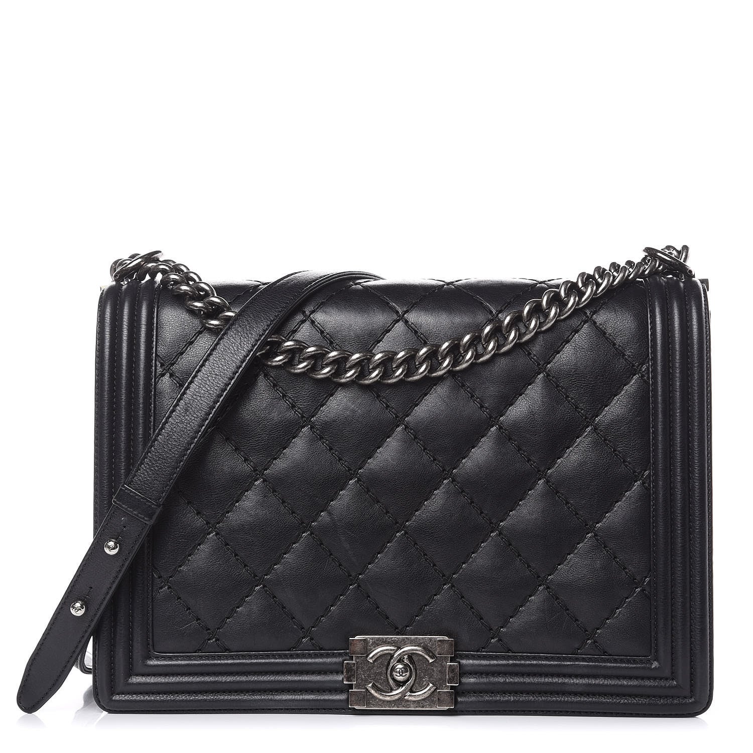 Chanel Calfskin Double Stitch Large Boy Flap Black 1 of 15