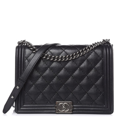 Chanel Calfskin Double Stitch Large Boy Flap Black 1 of 15