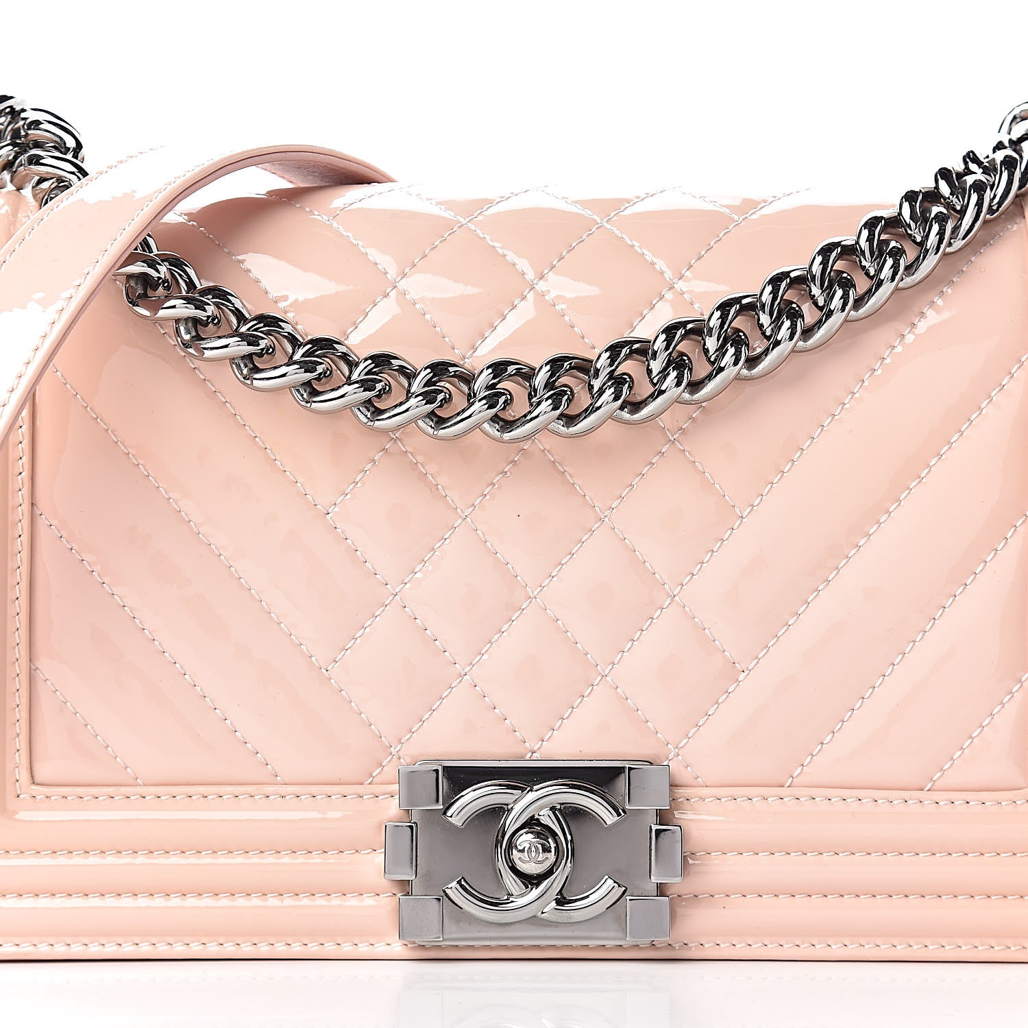 Chanel Patent Chevron Quilted Medium Boy Flap Light Pink 8 of 24