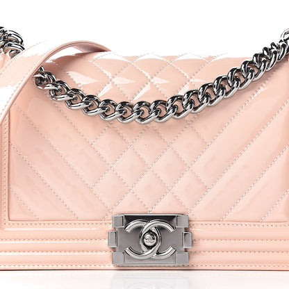Chanel Patent Chevron Quilted Medium Boy Flap Light Pink 8 of 24