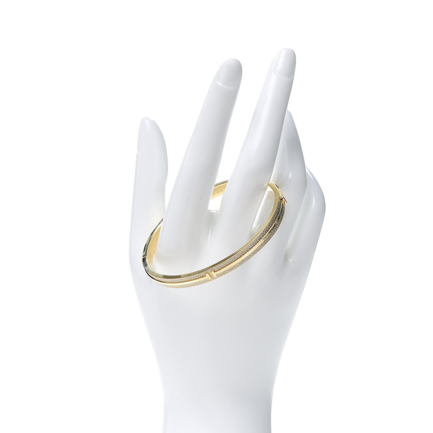 Tiffany 18K Yellow Gold Diamond T Hinged Pave Bracelet 2 of 5