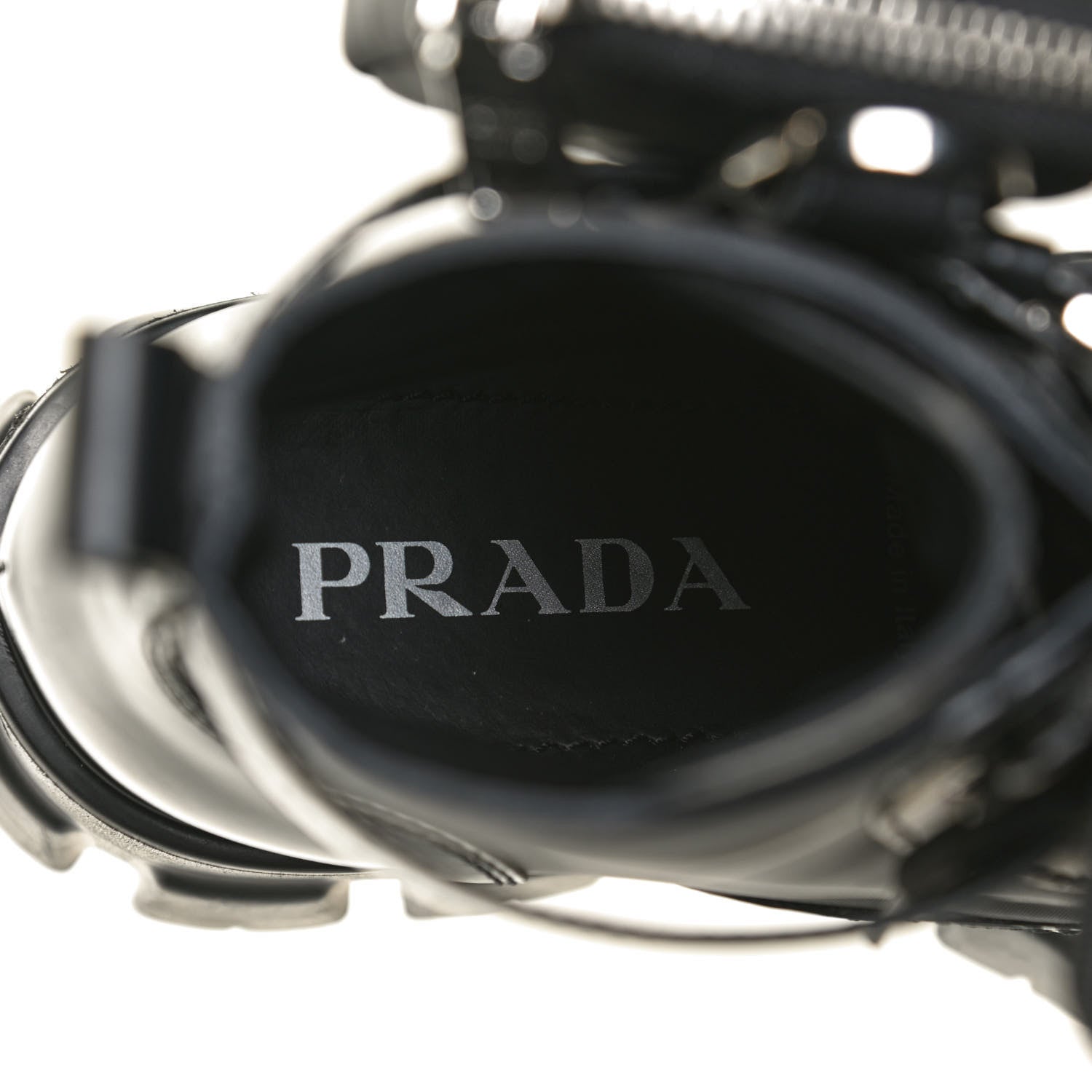 Prada Spazzolato Rois Nylon Metal Triangle Logo Monolith Pouch Pocket 55mm Boots 38 Black 7 of 7