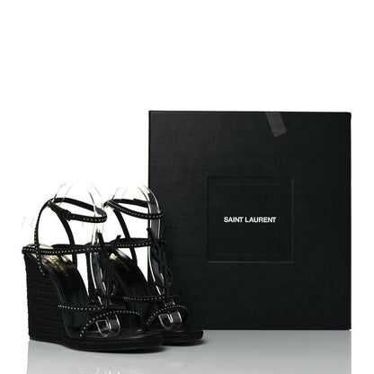 Saint Laurent Calfskin Cassandra Espadrille 105 Wedges 40 Black 8 of 8