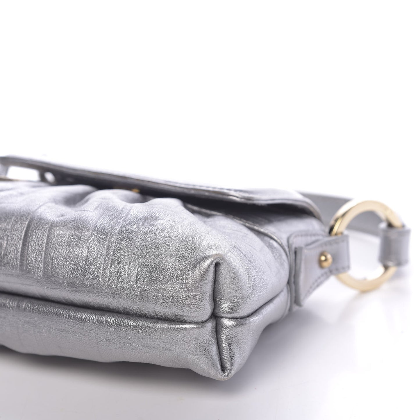 Metallic Calfskin FF Embossed Mini Chef Shoulder Bag Argento