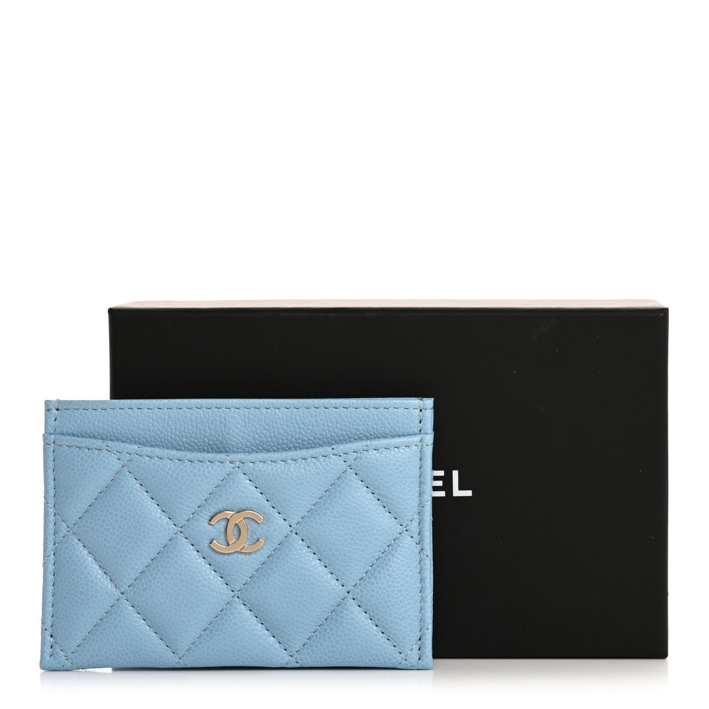 Caviar Quilted Card Holder Light Blue