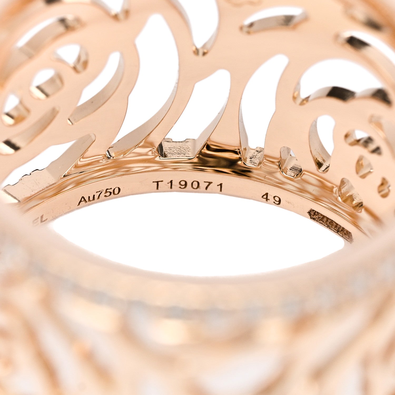 Chanel 18K Yellow Gold Diamond Camellia Ajoure Band Ring 49