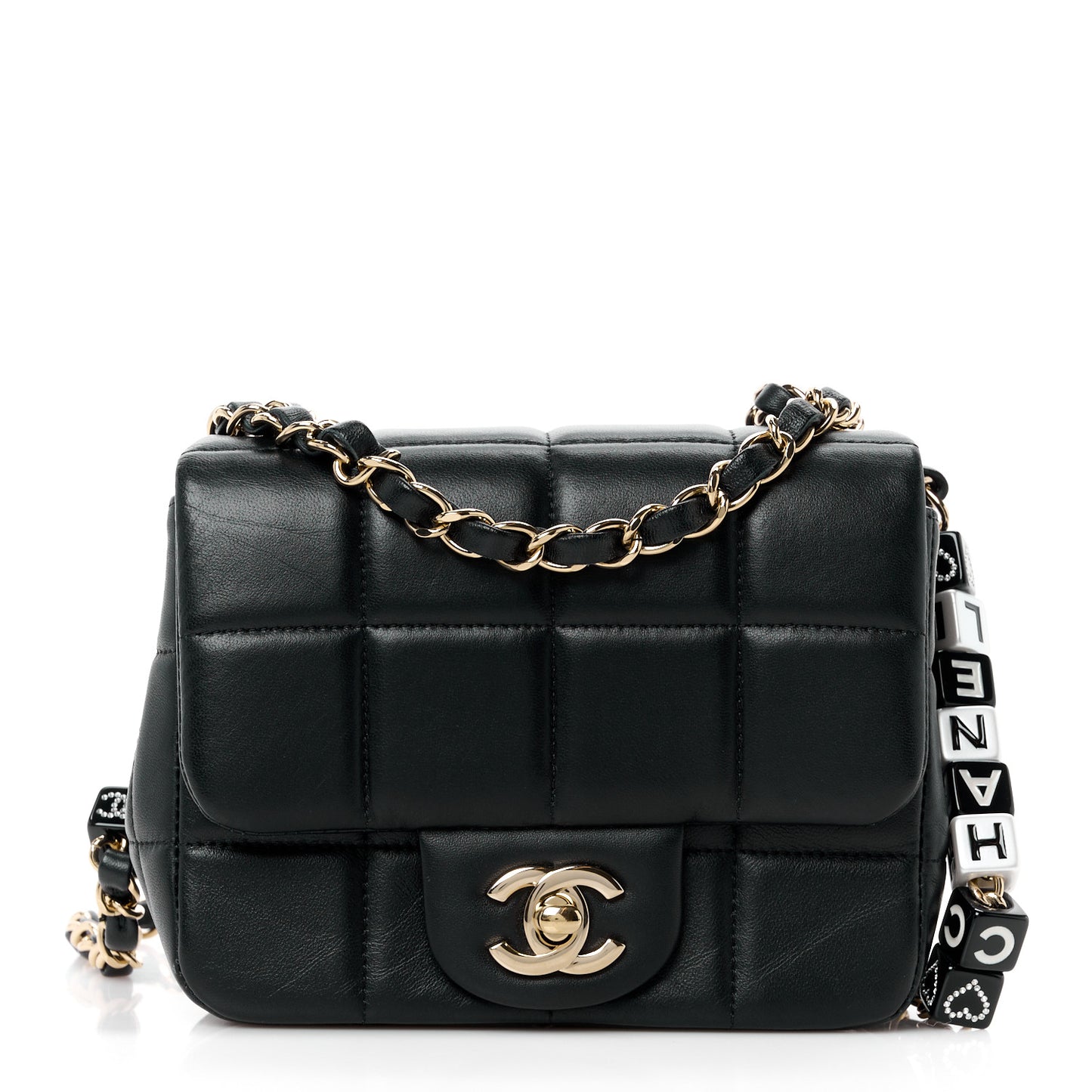 Lambskin Resin Crystal Square Quilted Mini Monacoco Flap Black
