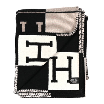 Hermes Wool Cashmere Avalon III Blanket Ecru Black 2 of 3