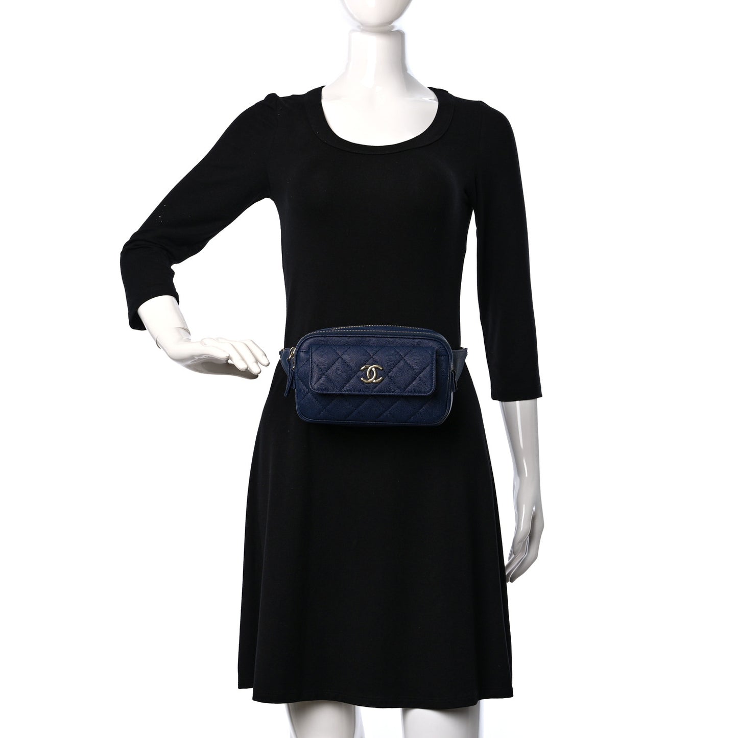 Caviar Quilted Waist Bag With Pouch Blue