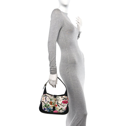 Gucci X BALENCIAGA Canvas Boarded Pluton Calfskin Flora Logo Print Small Jackie 1961 Hobo White Multicolor Black 2 of 10