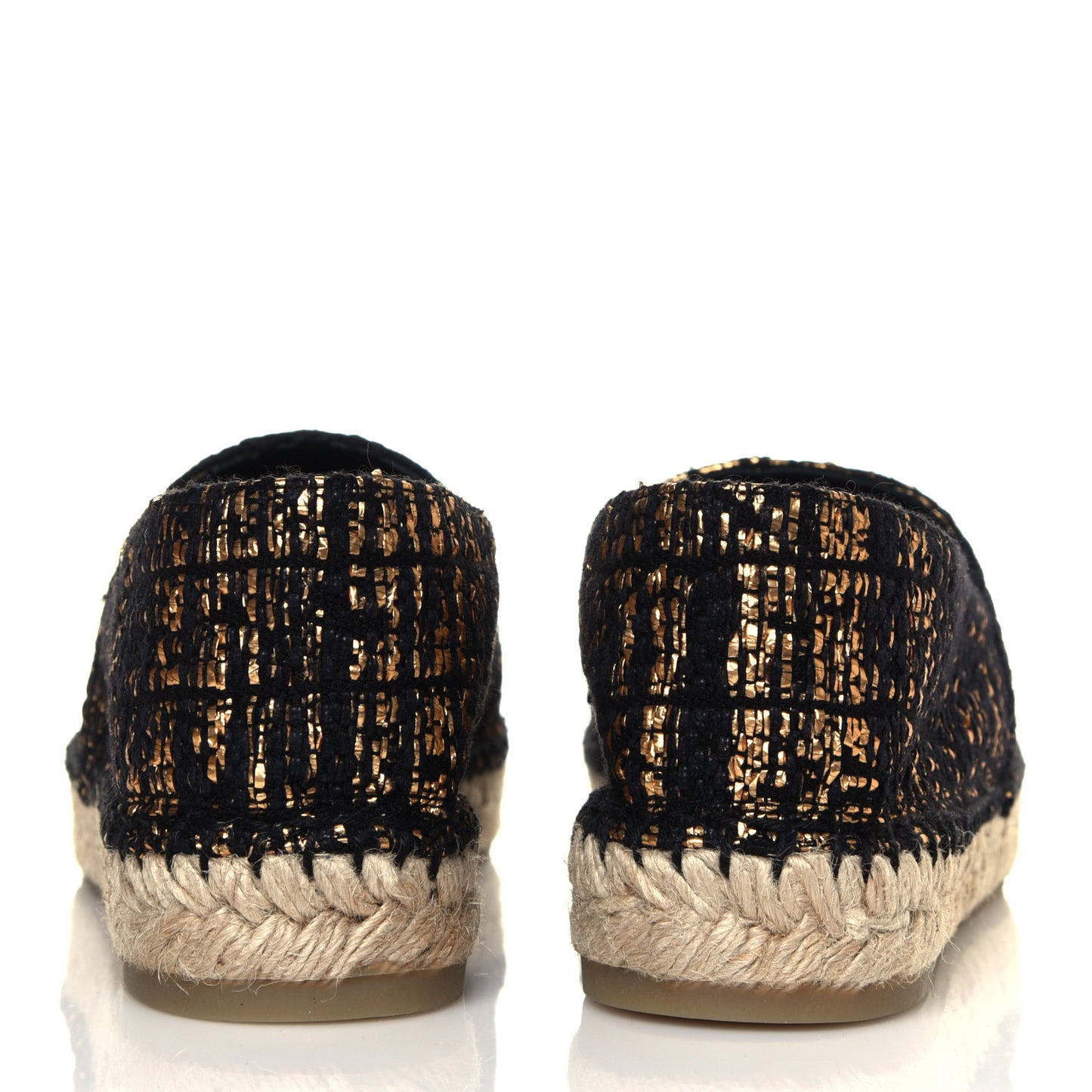 Metallic Tweed Grosgrain CC Espadrilles 39 Black Gold