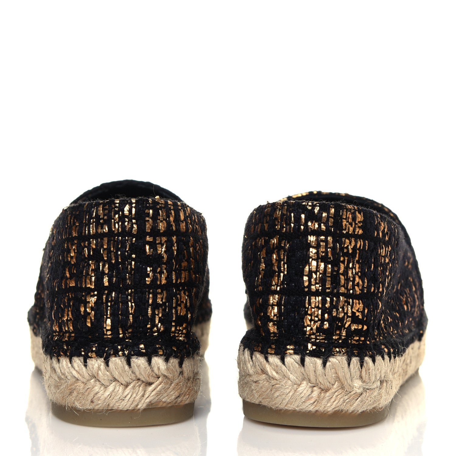 Chanel Metallic Tweed Grosgrain CC Espadrilles 39 Black Gold 10 of 15