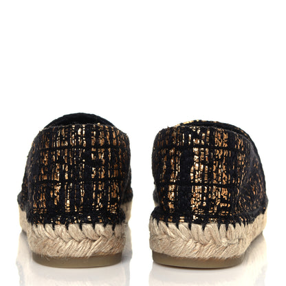 Chanel Metallic Tweed Grosgrain CC Espadrilles 39 Black Gold 10 of 15