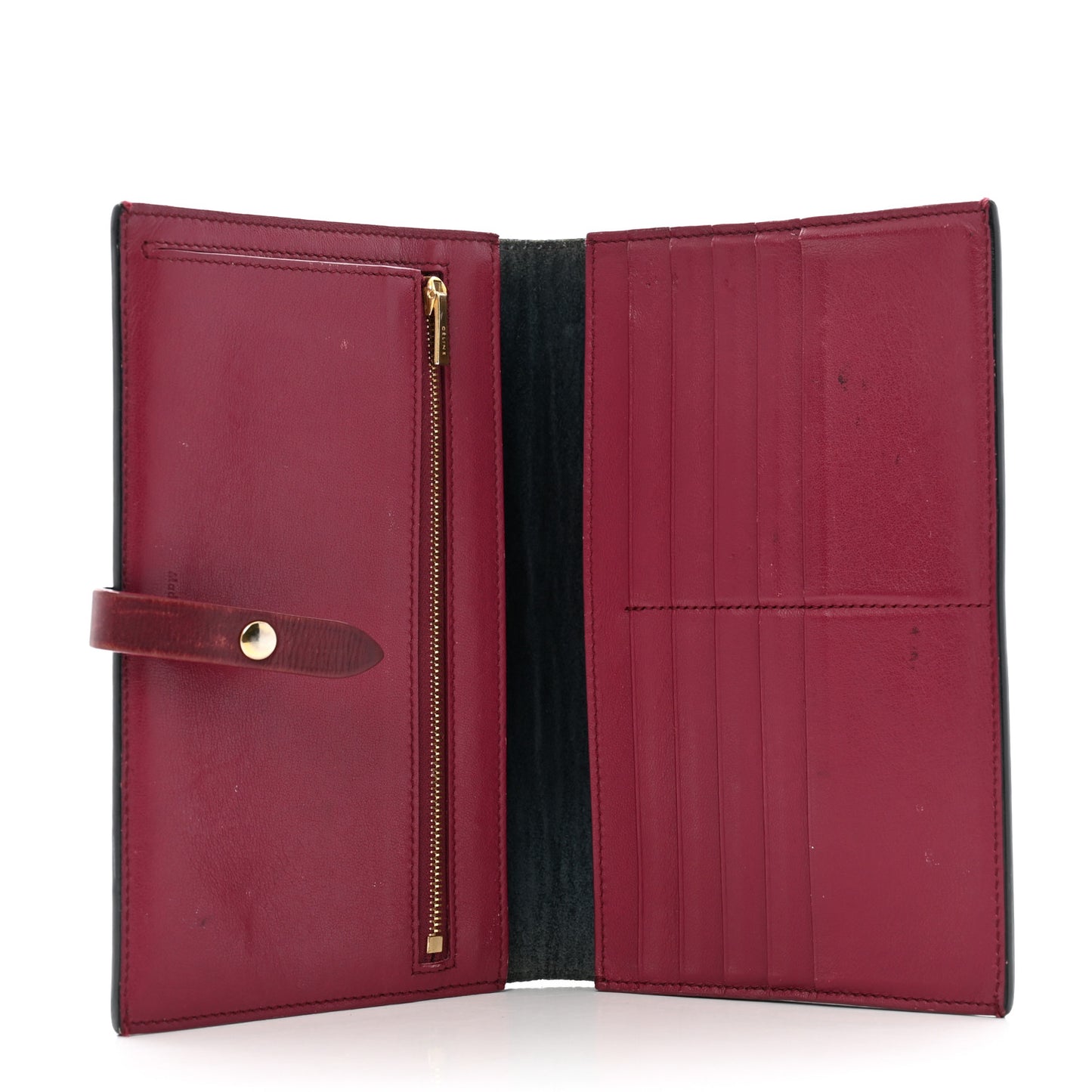Grained Shiny Calfskin Large Multifunction Strap Wallet Steel Blue