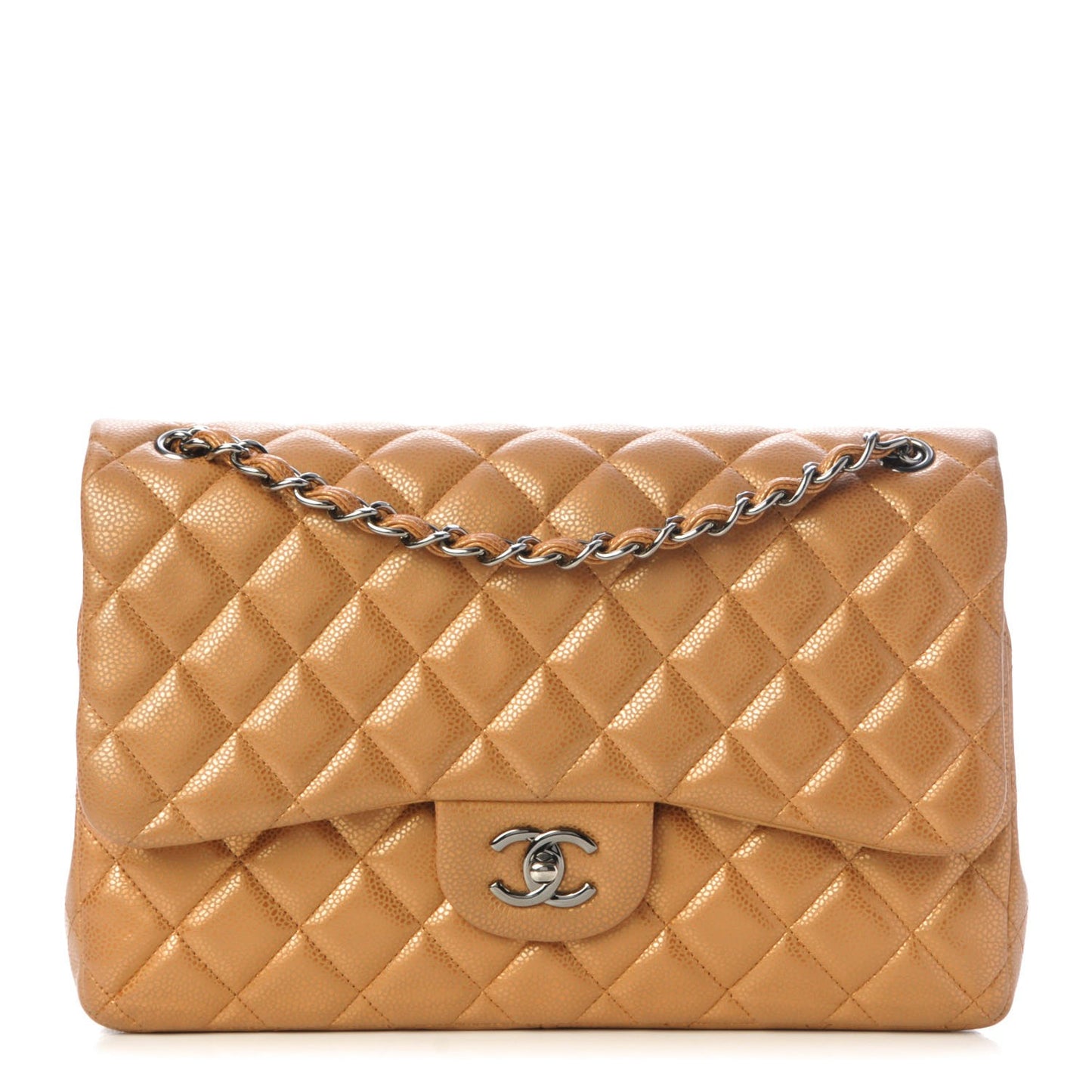 Metallic Caviar Quilted Jumbo Double Flap Copper