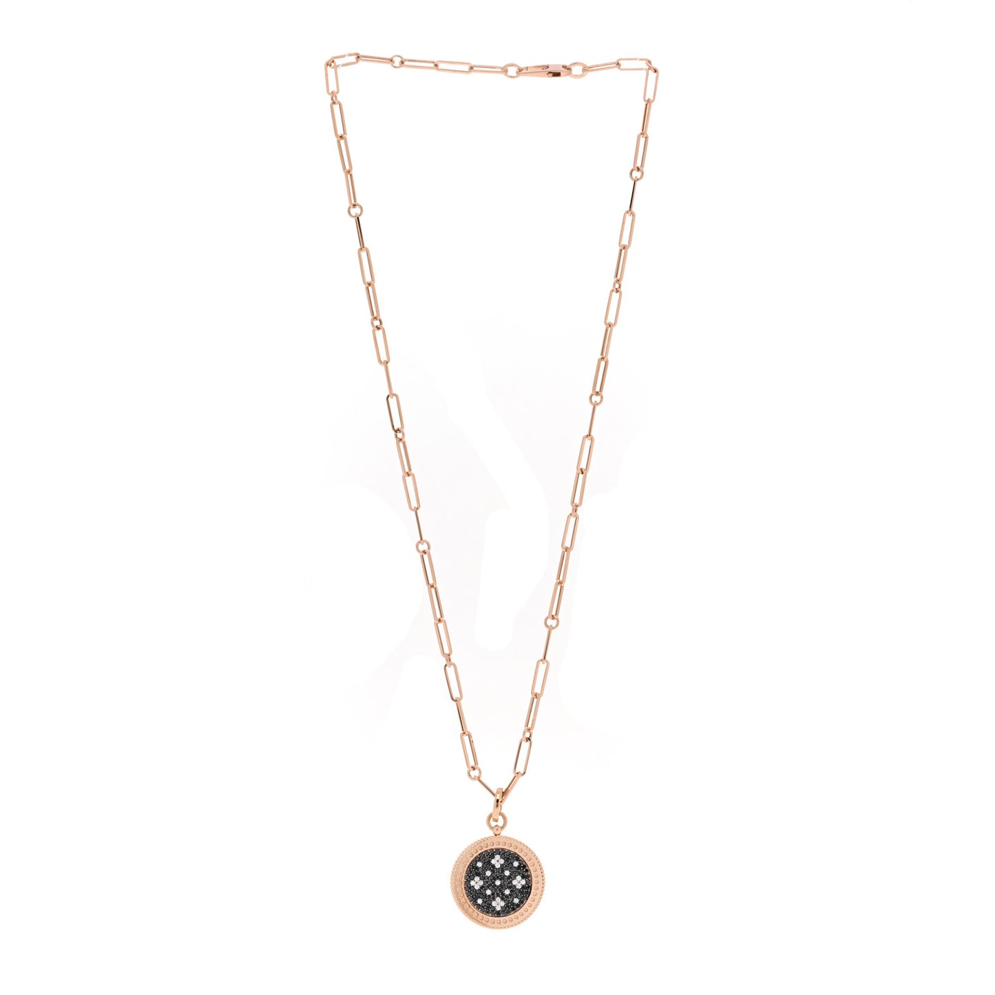 18K Rose Gold Black Diamond Venetian Princess Medallion Pendant Necklace