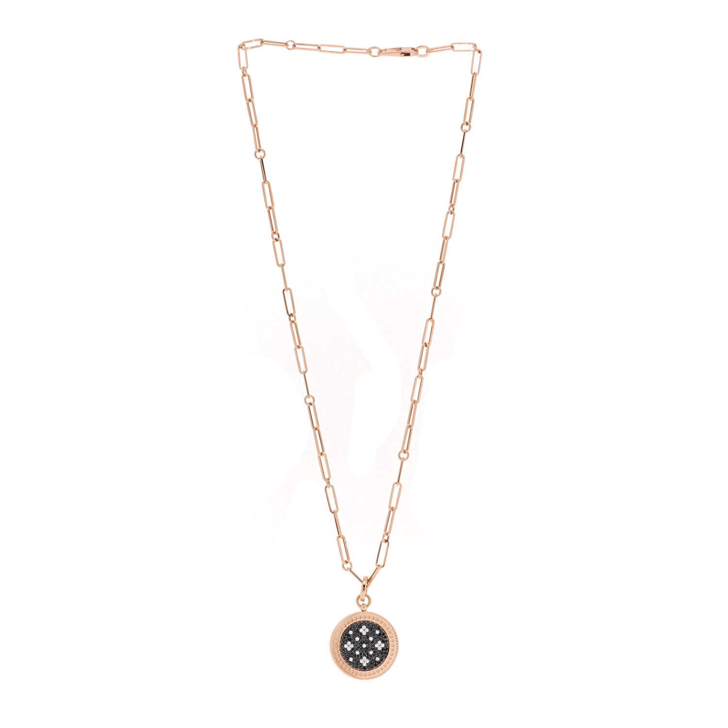 Roberto Coin 18K Rose Gold Black Diamond Venetian Princess Medallion Pendant Necklace 3 of 5