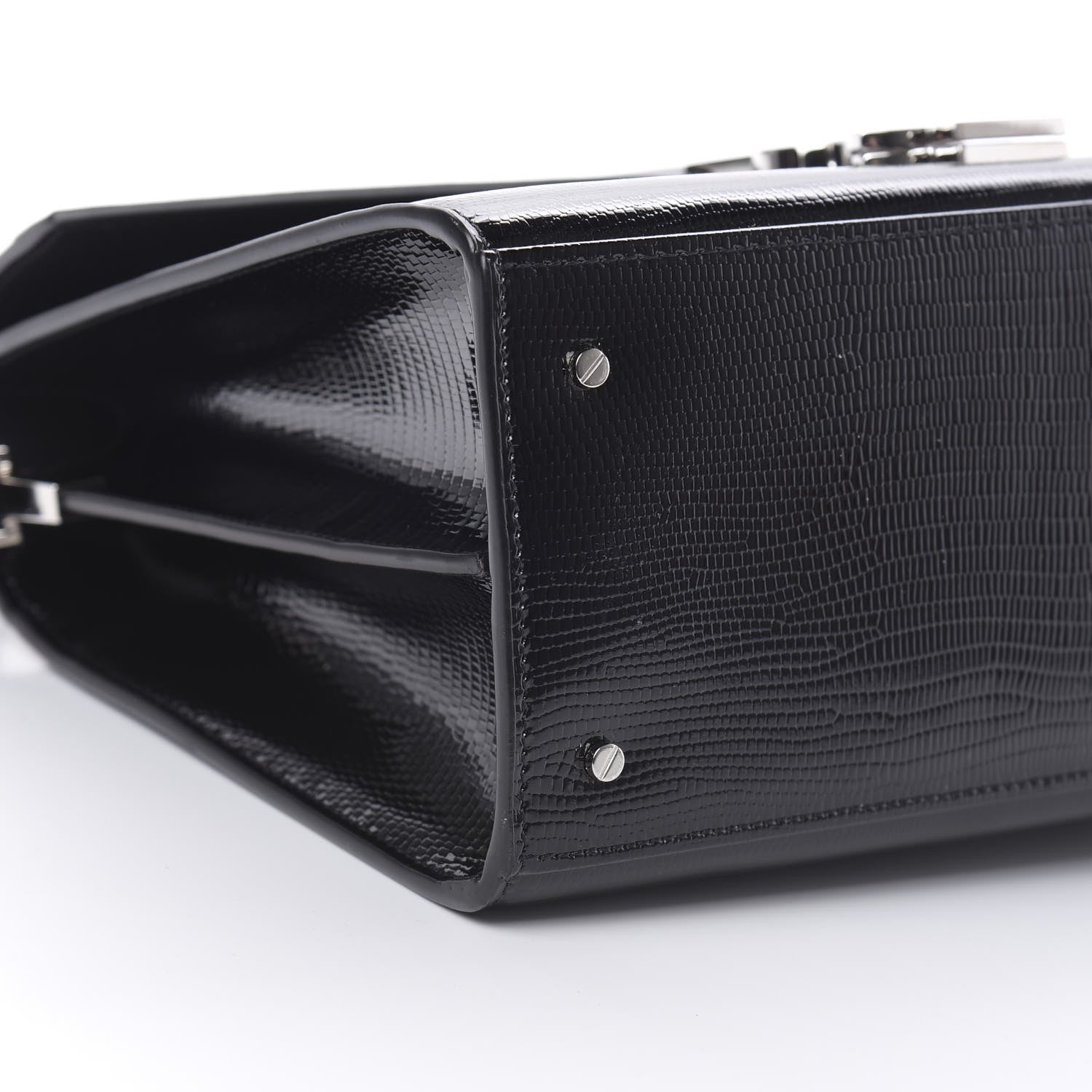 Saint Laurent Calfskin Lizard Embossed Medium Classic Monogram Cassandra Top Handle Black Rouge Legion 9 of 11