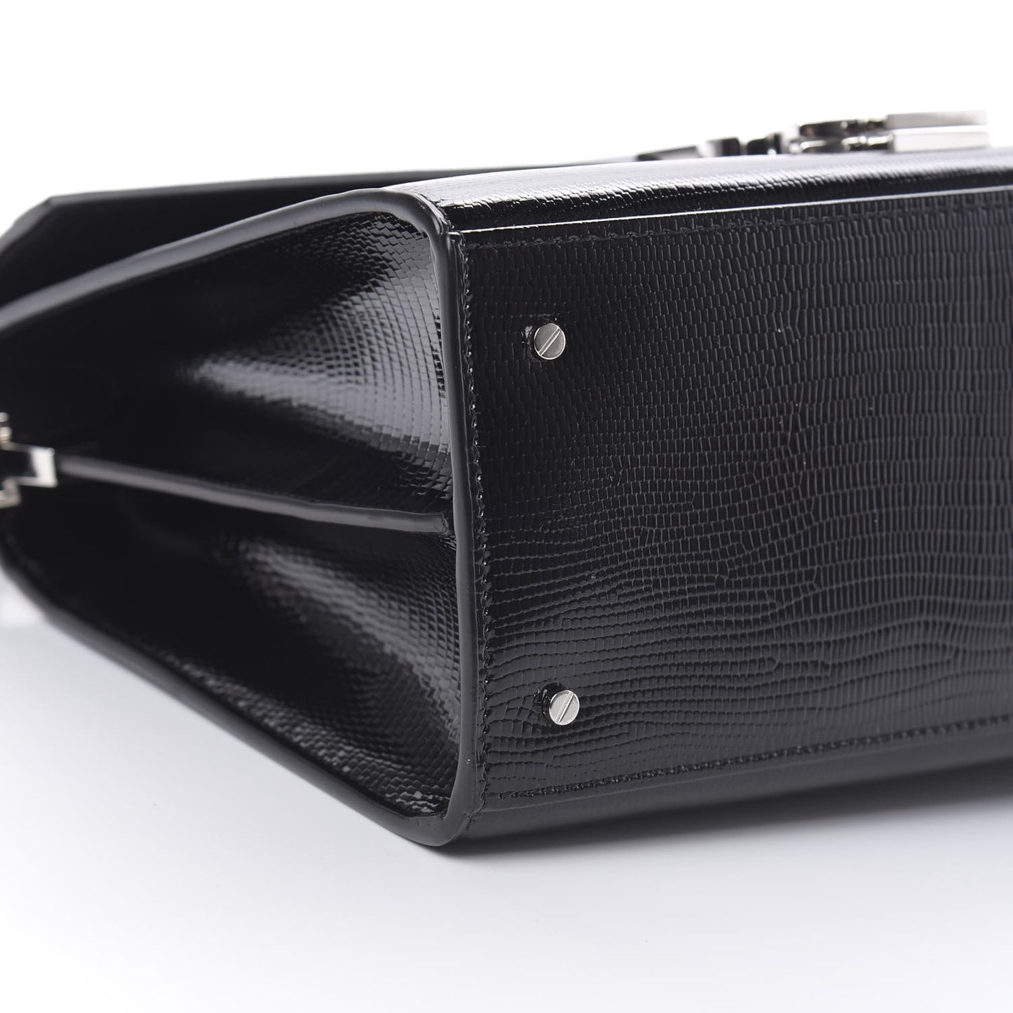 Calfskin Lizard Embossed Medium Classic Monogram Cassandra Top Handle Black Rouge Legion