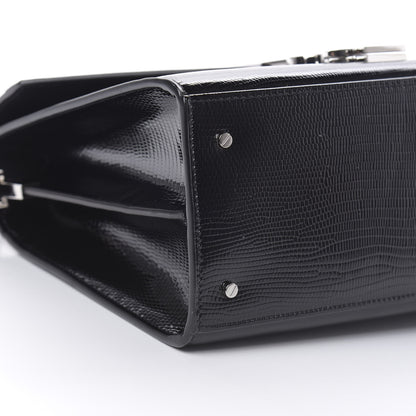 Saint Laurent Calfskin Lizard Embossed Medium Classic Monogram Cassandra Top Handle Black Rouge Legion 17 of 22