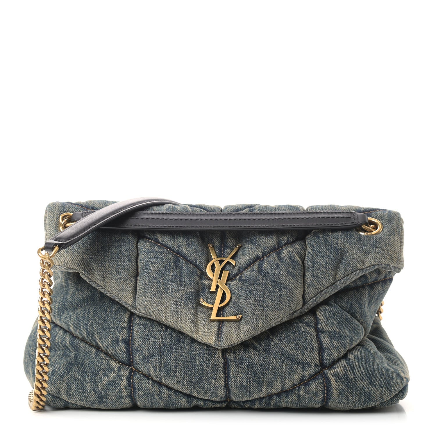 Saint Laurent Denim Quilted Small Loulou Puffer Monogram Chain Satchel Rodeo Blue 1 of 9