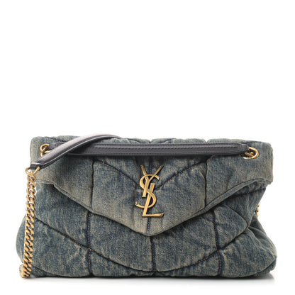 Saint Laurent Denim Quilted Small Loulou Puffer Monogram Chain Satchel Rodeo Blue 1 of 9